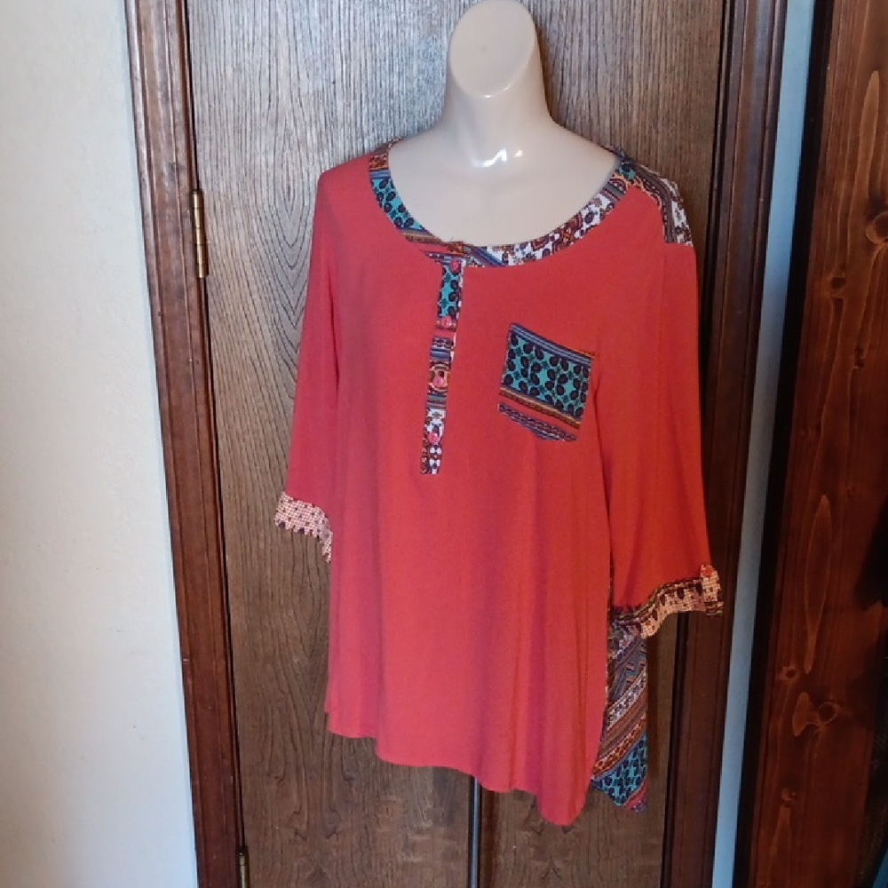 SHANA Coral and Patterned Blouse